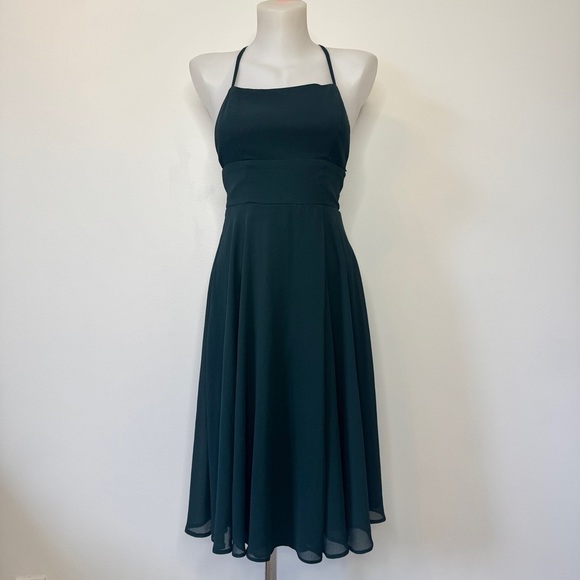 Lulus Dresses & Skirts - Lulus Letter of Love Mini Dress Emerald Green Backless Skater Slit Chiffon Sz XS